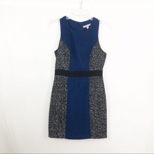 Banana Republic Navy Blue and Black Tweed Panel Sheath Dress